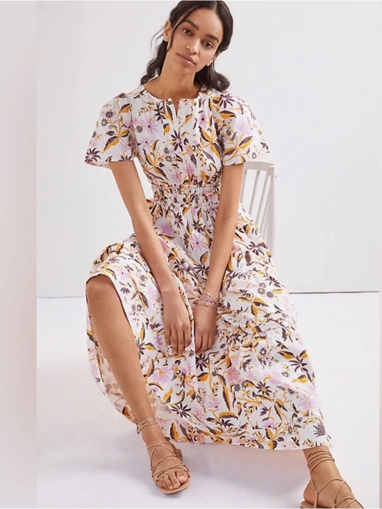 Anthropologie Dresses & Skirts - Anthropologie Somerset Maxi Dress 100% Cotton Size M Tiered V Neck Short Sleeve